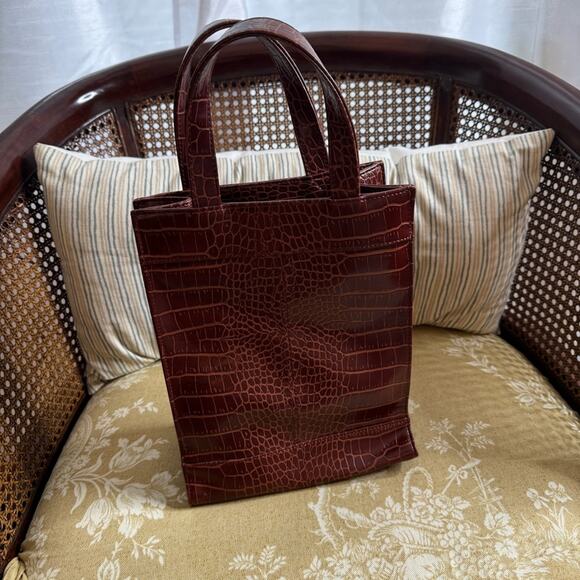 Tommy Hilfiger Vintage Y2K Satchel Purse Tote Embossed Croc Print Brown - Picture 6 of 6